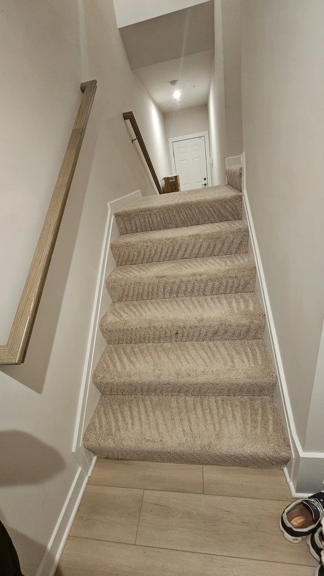 Carpeted stairs before cleaning finish