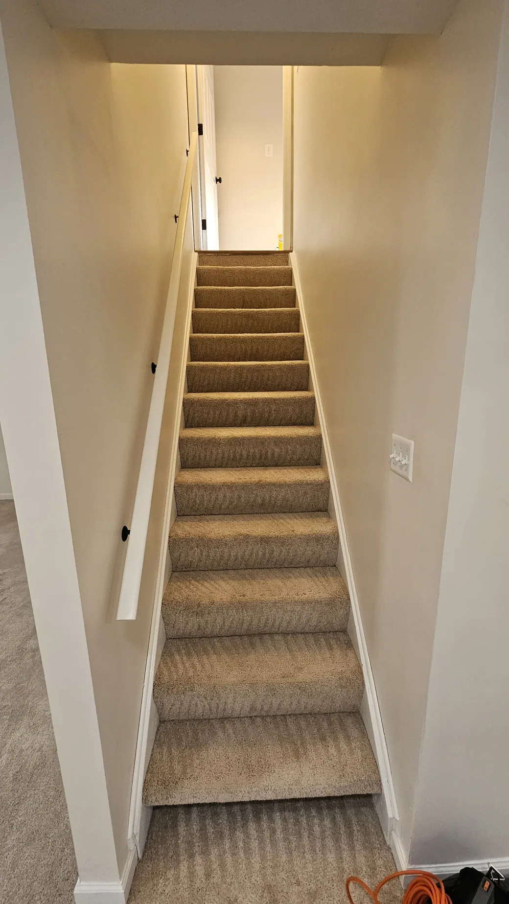 Cleaned carpeted stairs with finished lines
